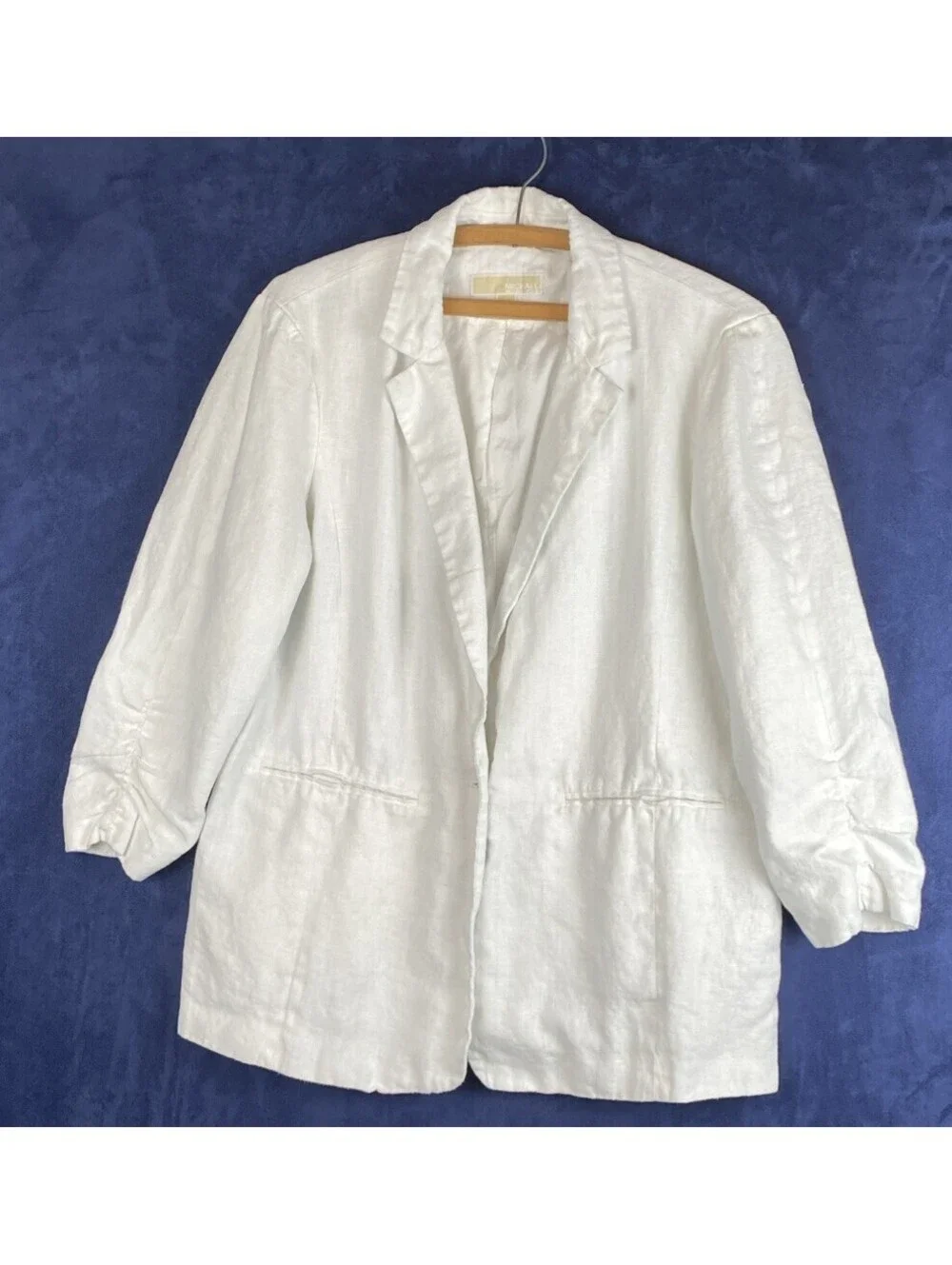 Michael Kors Linen Blazer White Women's Size 12 One Button Preppy 3/4 Sleeve